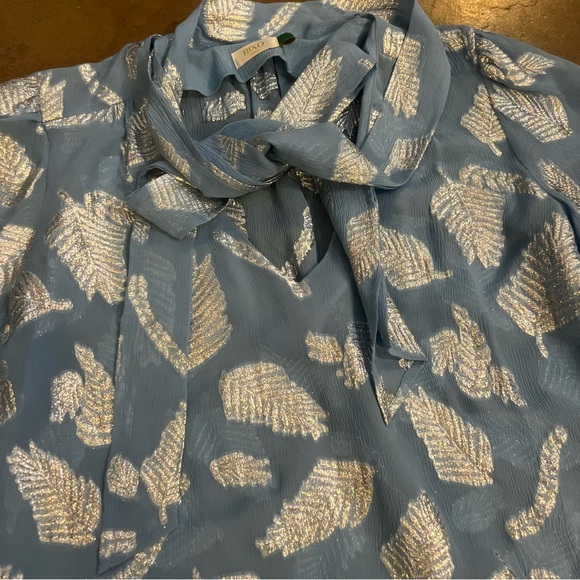 Rixo Blue Silver Thread Fern Top Blouse Long Sleeve Shirt - Picture 4 of 8